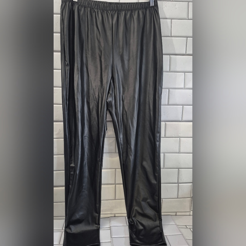 Fashion Nova Ladies Black Faux Leather Leggings Pants Elastic Waist High Waist